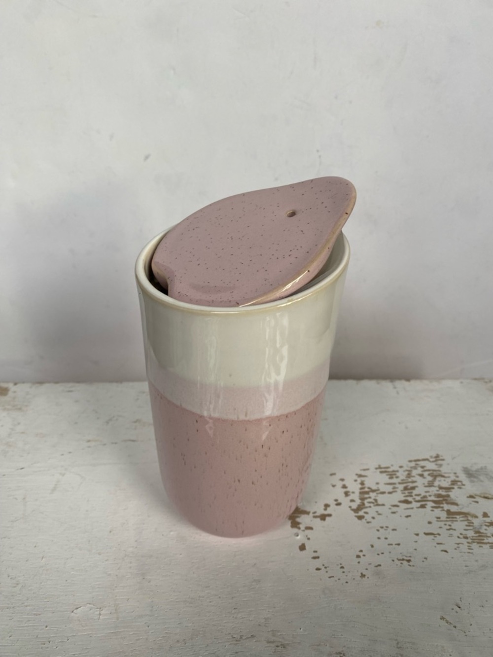Speckled Pink Ceramic Travel Mug with Lid